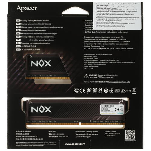 Оперативная память Apacer NOX [AH4U16G36C25YMBAA-2] 16 ГБ