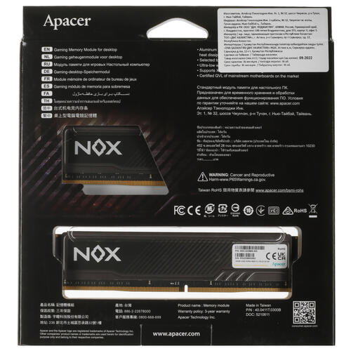 Купить оперативная память apacer nox [ah4u32g36c25ymbaa-2] 32 гб