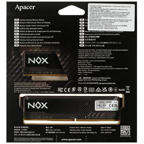 Оперативная память Apacer NOX [AH4U16G26C08YMBAA-2] 16 ГБ