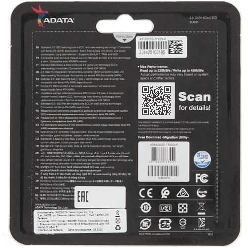 Купить 1920 гб 2.5" sata накопитель adata ultimate su630 [asu630ss-1t92q-r]
