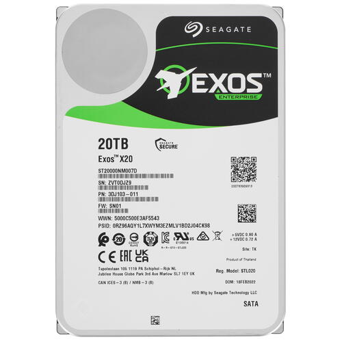 20 ТБ Жесткий диск Seagate Exos X20 [ST20000NM007D]