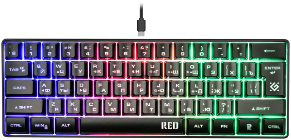 Проводная игровая клавиатура Defender Red GK-116 RU, радужная подсветка,61кнопка