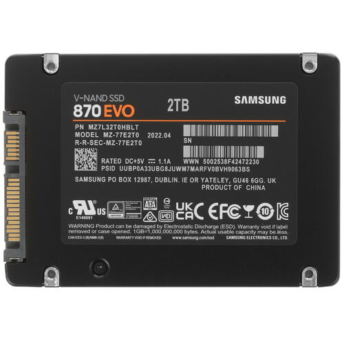 Купить 2000 гб 2.5" sata накопитель samsung 870 evo [mz-77e2t0bw]