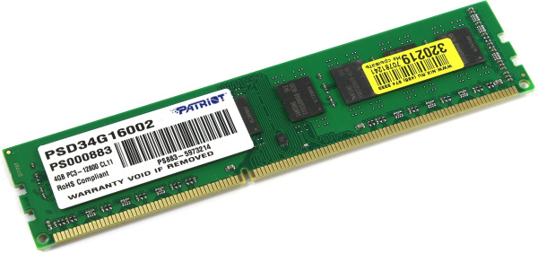 Оперативная память Patriot Memory SL 4 ГБ DDR3 1600 МГц DIMM CL11 PSD34G16002