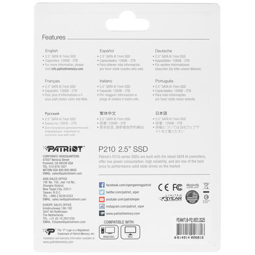 Купить 512 гб 2.5" sata накопитель patriot memory p210 [p210s512g25]