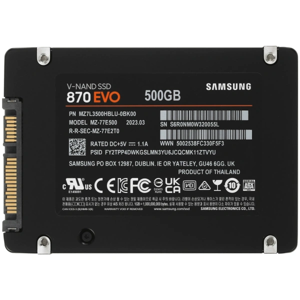 Купить 500 гб 2.5" sata накопитель samsung 870 evo [mz-77e500b/kr]