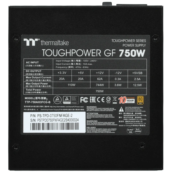 Купить блок питания thermaltake toughpower gf 750w [ps-tpd-0750fnfage-2] черный