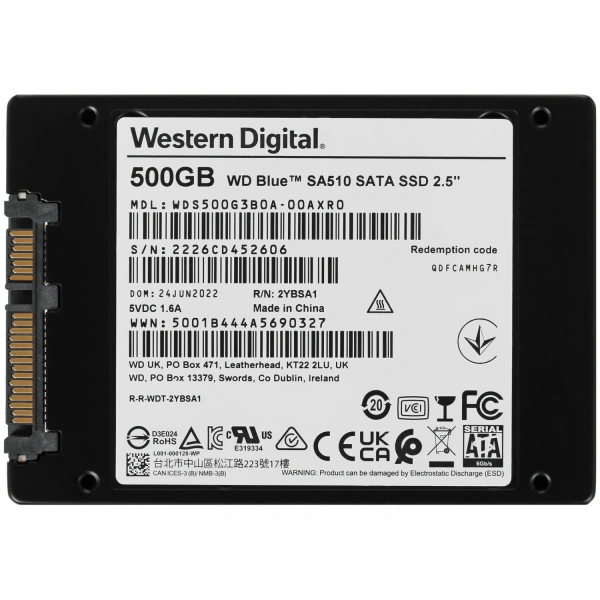 Купить 500 гб 2.5" sata накопитель wd blue sa510 [wds500g3b0a]