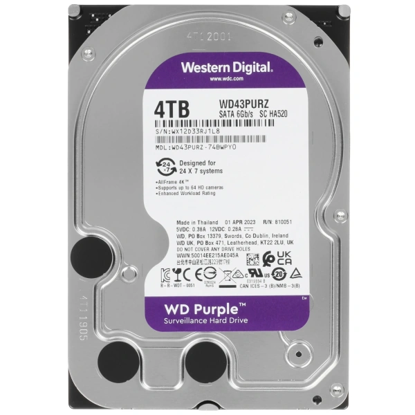 Купить 4 тб жесткий диск wd purple surveillance [wd43purz]