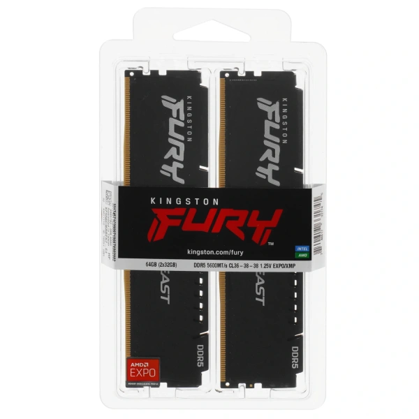 Купить оперативная память kingston fury beast black amd [kf556c36bbek2-64] 64 гб