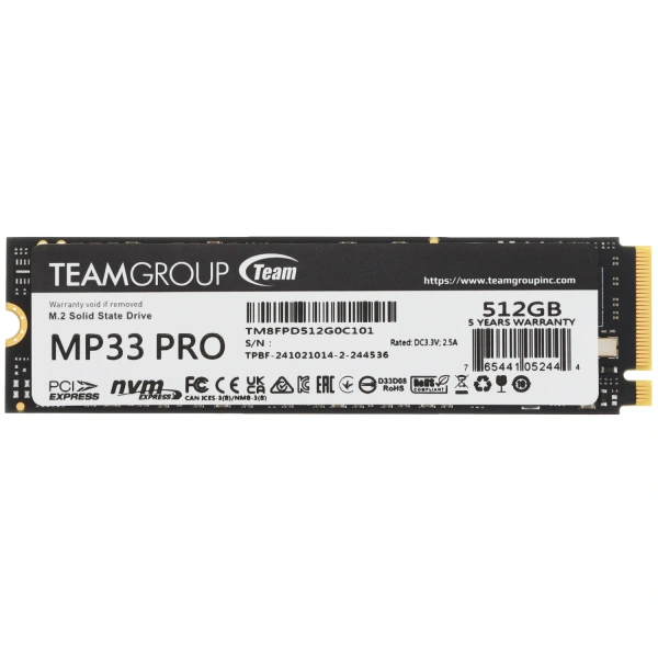Купить 512 гб m.2 nvme накопитель teamgroup mp33 pro [tm8fpd512g0c101]