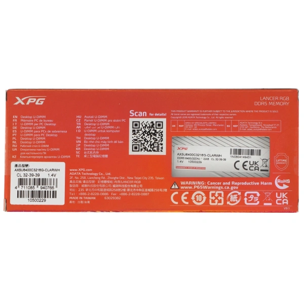 Купить оперативная память adata xpg lancer rgb [ax5u6400c3216g-clarwh] 16 гб