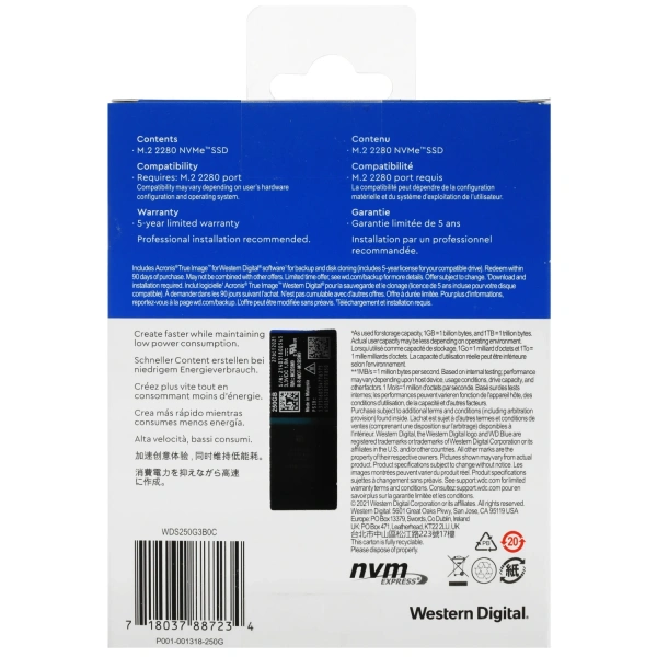Купить 250 гб m.2 nvme накопитель wd blue sn570 [wds250g3b0c]
