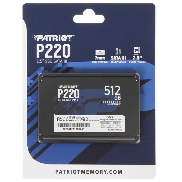Купить 512 гб 2.5" sata накопитель patriot memory p220 [p220s512g25]