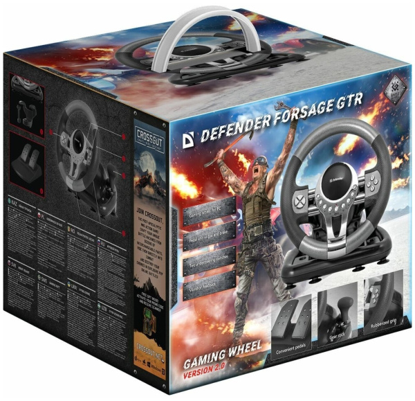 Руль Defender Forsage GTR for PC, серый/черный (упаковка)